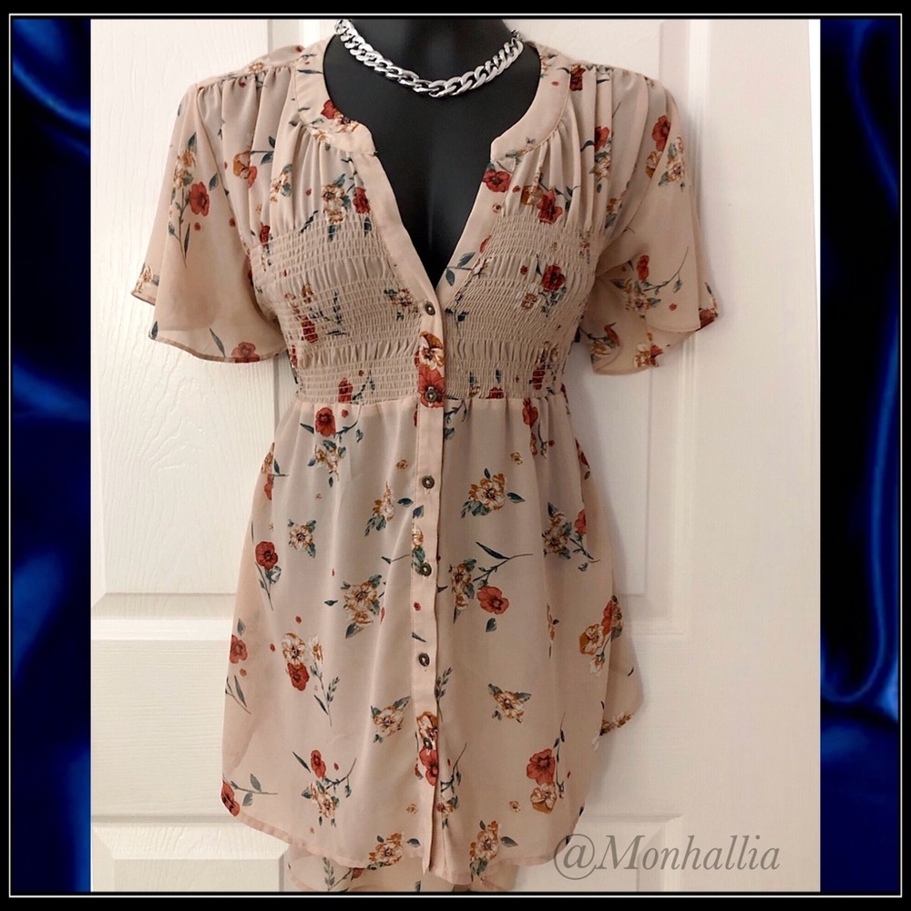 Romantic Rose Empire Baby Doll Floral Ruffle Sleeve Tunic Top Casual Blouse - Picture 2 of 7